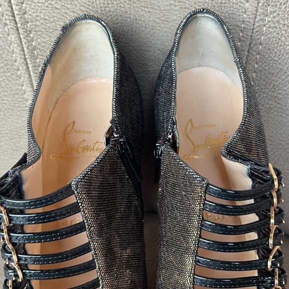 Christian Louboutin Manon 120 Euro 38 Leopard Gray Bluish Gold Toe Box & Buckles - Picture 9 of 16